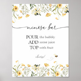 Gult Delikat WildblomBee Mimosa Pub-tecken Poster