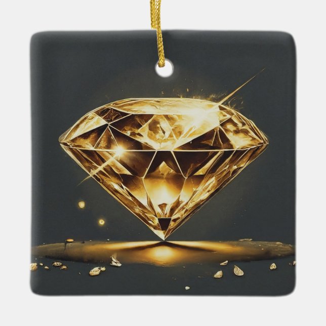 Gult Diamant och Multifärgad Smile Julgransprydnad Keramik (Framsida)