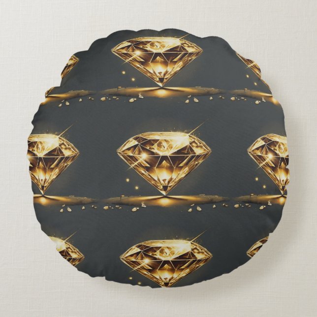 Gult Diamantform Rund Kudde (Framsidan)