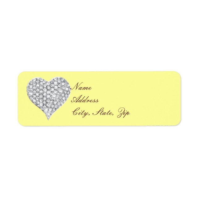 Gult Diamond Heart-Adressetiketter Returadress Etikett (Framsidan)