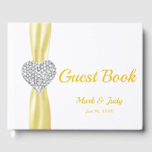 Gult Diamond Heart Bröllop Guestbook