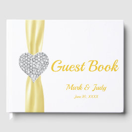 Gult Diamond Heart Bröllop Guestbook Gästböcker