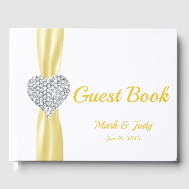 Gult Diamond Heart Bröllop Guestbook Gästböcker (Framsida)