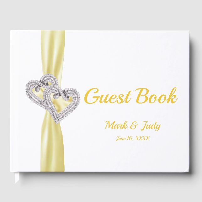 Gult Diamond Hearts Bröllop Guestbook Gästböcker (Framsida)