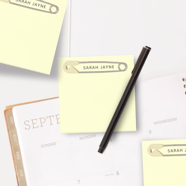 Gult Diaper Pin Gender Neutral Baby Shower Post-it Block (Yellow Diaper Pin Gender Neutral Baby Shower Post-it Notes with space for your name)