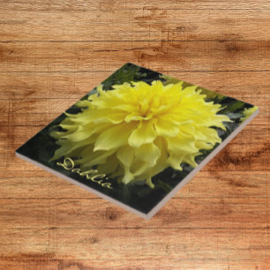 Gult Dinner Plate Dahlia Blommigt Kakelplatta