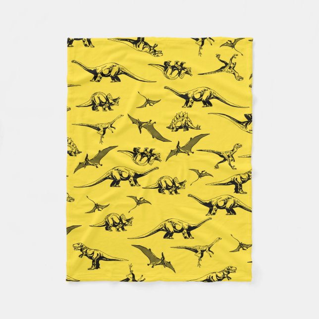Gult Dinosaurieblad Fleecefilt (Framsidan)