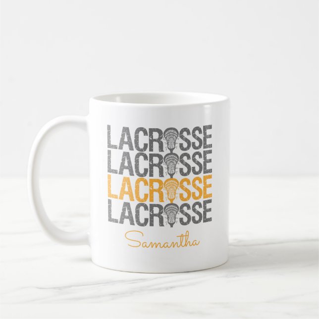 Gult Distress Lacrosse Ord Kaffemugg (Vänster)