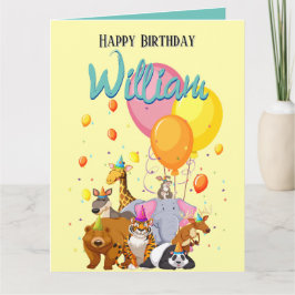 Gult Djurs Födelsedagsfest Kort