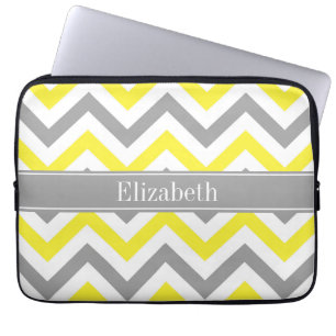 Gult Dk Grått White LG Chevron Grått Namn Monogram Laptop Sleeve