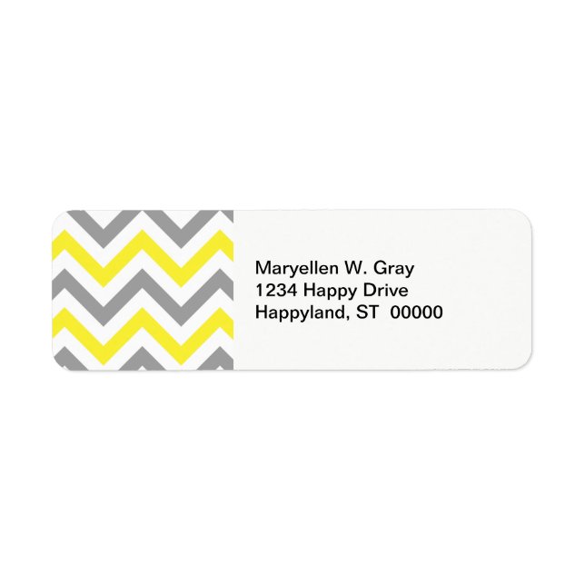 Gult, Dk Grått Wht Large Chevron ZigZag Mönster Returadress Etikett (Framsidan)