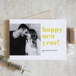 Gult Dold Typography Photo Gott nytt år 2025 Helgkort