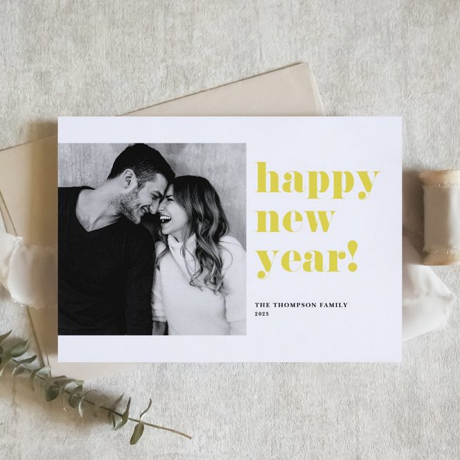 Gult Dold Typography Photo Gott nytt år 2025 Helgkort (Skapare uppladdad)