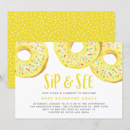 Gult Donuts Sprinkles Baby Shower Sip och se Inbjudningar