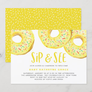 Gult Donuts Sprinkles Baby Shower Sip och se Inbjudningar