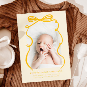 Gult Doodle Bow Ram Birth Announcement Photo Meddelande