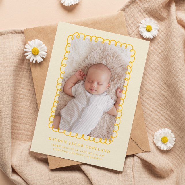 Gult Doodle Ram Birth Announcement Photo Meddelande (Skapare uppladdad)