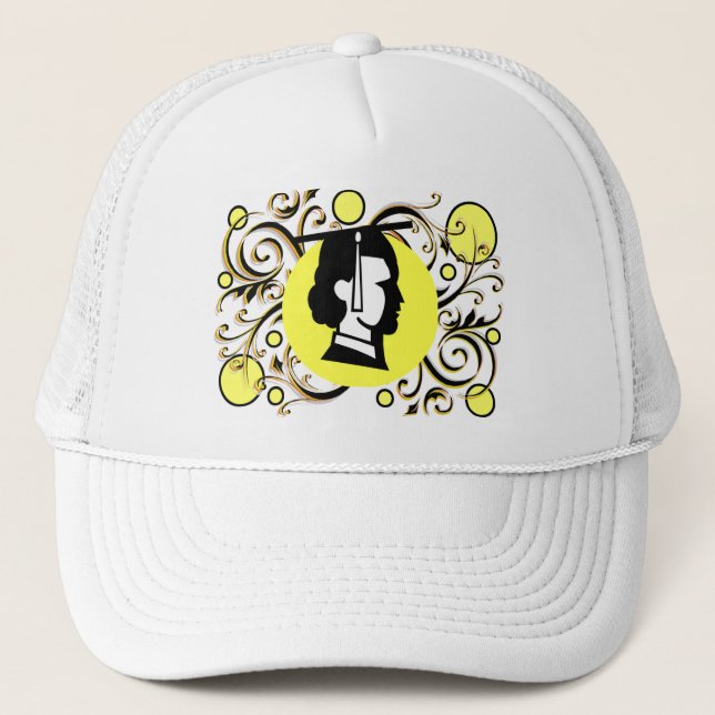 Gult Dot Flourish Student Cap Keps (Framsida)