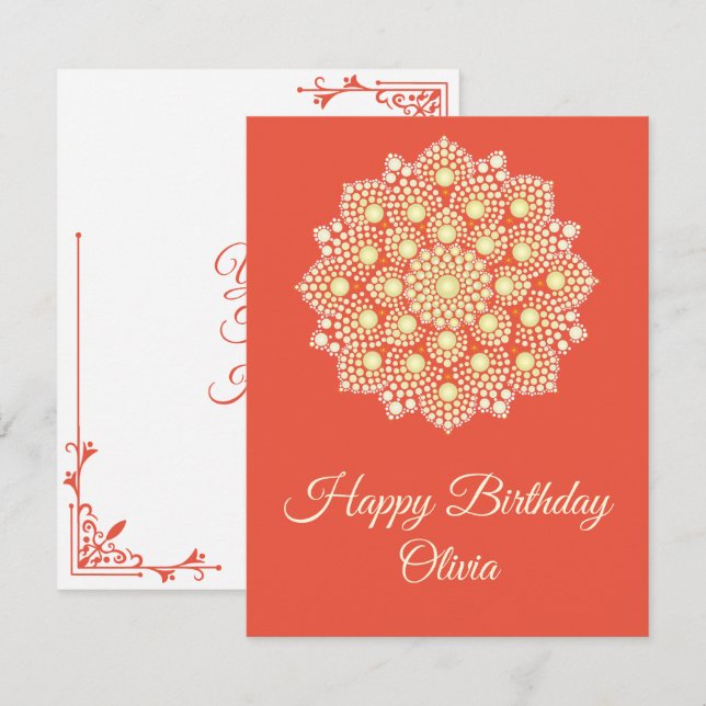 Gult Dot Mandala Grattis på födelsedagen Card Kort (Fram/baksida)