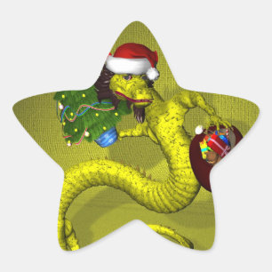 Gult Dragon Stjärnformat Klistermärke