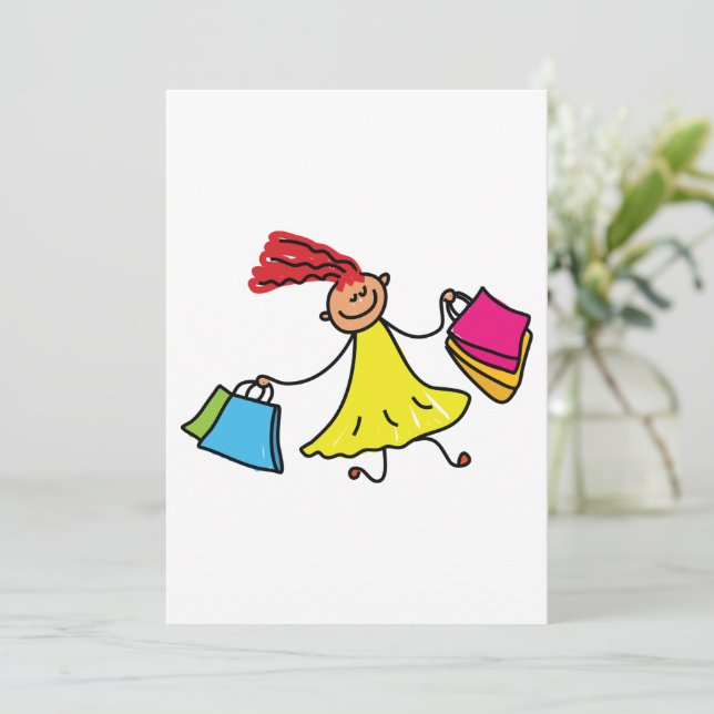 Gult Dress Lycklig Girl Shopping Inbjudningar (Stående Fram)