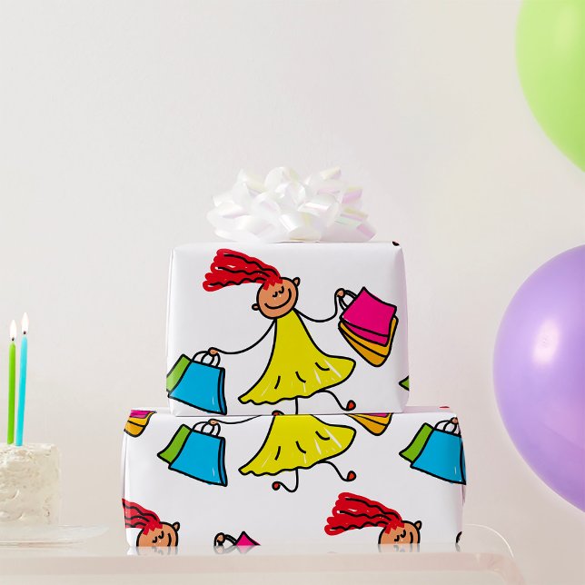 Gult Dress Lycklig Girl Shopping Presentpapper (Skapare uppladdad)