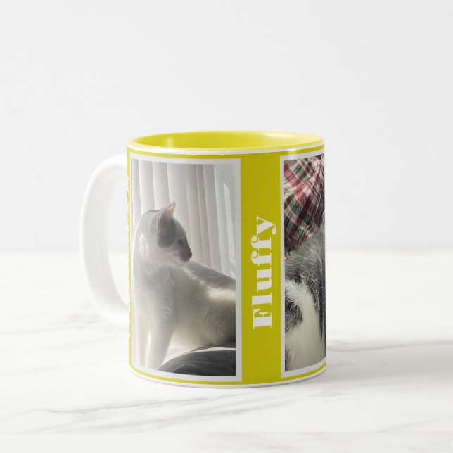 Gult Dubbla Pet Photo och Namn Mugg (Framsida vänster)