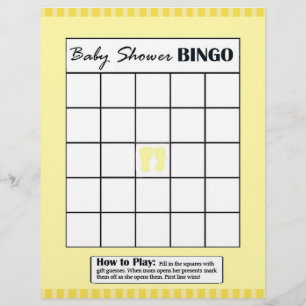 Gult Dubbla Sida Baby Shower Game BINGO/pappa Reklamblad