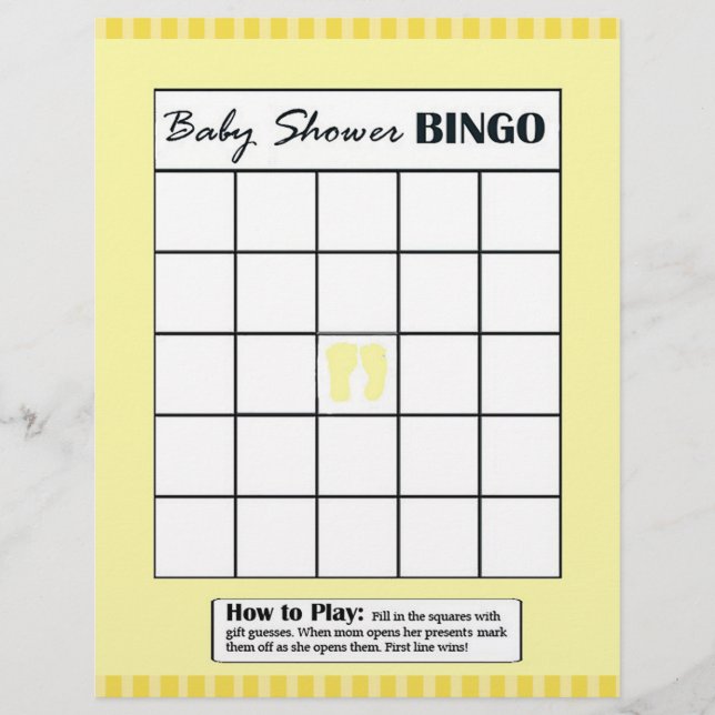 Gult Dubbla Sida Baby Shower Game BINGO/pappa Reklamblad (Framsidan)