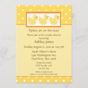 Gult duckar Tripletsbaby shower Inbjudningar