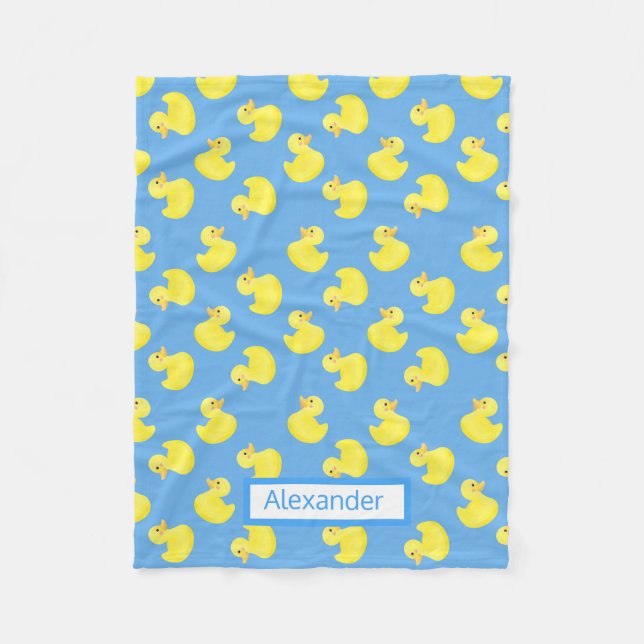 Gult Duckies på en blå bakgrund Fleecefilt (Framsidan)