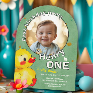 Gult Duckling First Birthday Whimsical Inbjudningar