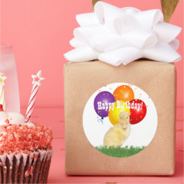 Gult Duckling Grattis på födelsedagen-ballonger Runt Klistermärke