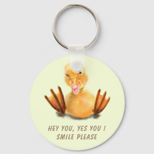Gult Duckling Playful Wink Lycklig Smile Keychain Nyckelring