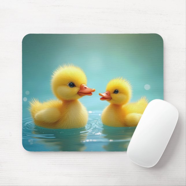Gult Ducklings simmande på Blue Vatten Musmatta (Med mus)