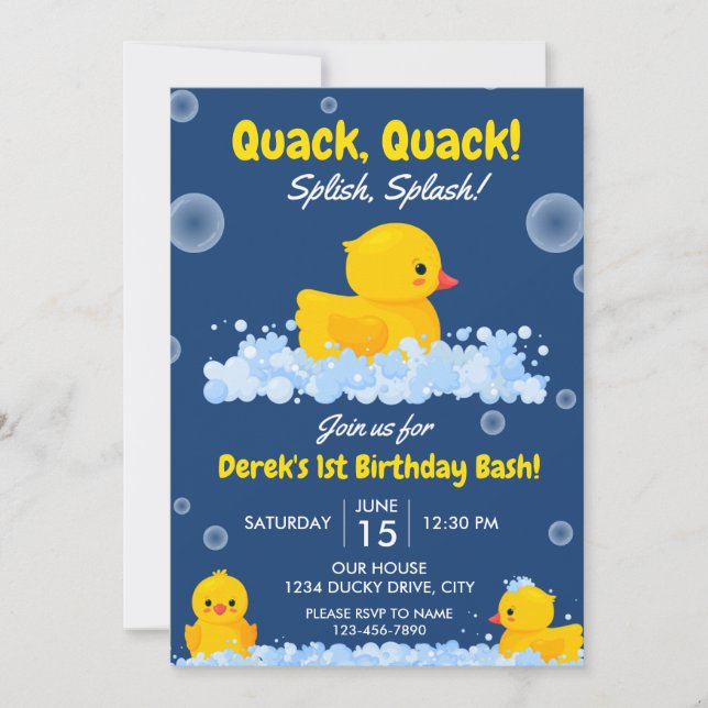 Gult Ducky Birthday-inbjudan Inbjudningar (Framsida)