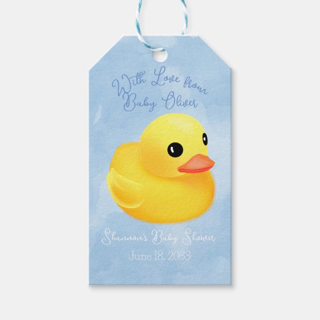 Gult Ducky Personlig Shower-favoriter från Baby Presentetikett (Framsidan)