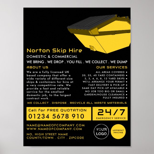 Gult Dumpster, Skip/Dumpster Company Advertising Poster (Framsidan)