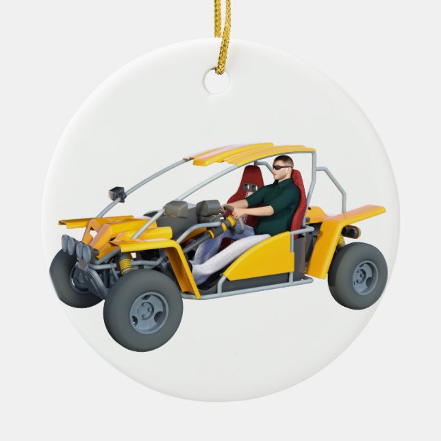 Gult Dune Buggy Julgransprydnad Keramik (Framsidan)