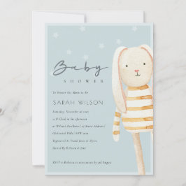 Gult Dusky Blue Grått Bunny Baby Shower Inbjudan