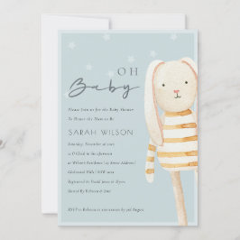 Gult Dusky Blue Grått Bunny Oh Baby Shower Inbjuda Tack Kort