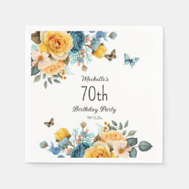 Gult Dusty Blue Ro Butterflies 70:e födelsedagen Pappersservett