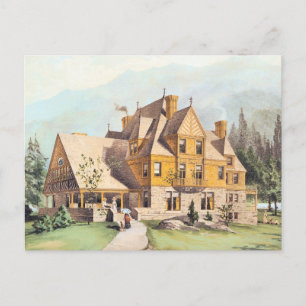 Gult Elaborate Victorian Stil Homes Vykort