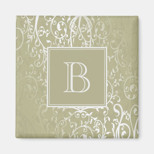 Gult Elegant, blommande monogrammagnet Magnet (Framsidan)
