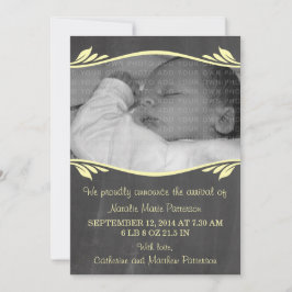 Gult Elegant Chalkboard Baby avisering Meddelande