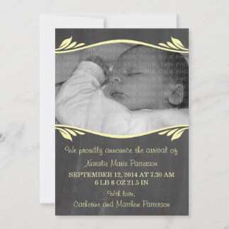 Gult Elegant Chalkboard Baby avisering Meddelande