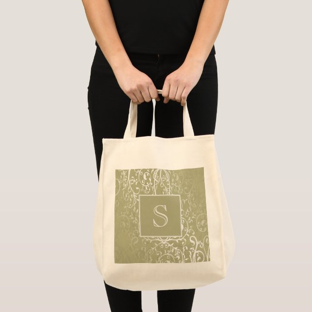Gult Elegant Flourish Monogram Tote Bag Tygkasse (Framsida (produkt))