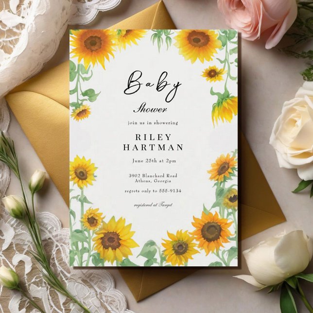 Gult Elegant Solros Sunny Baby Shower Inbjudningar (Skapare uppladdad)
