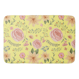 Gult Elegant Vintage Wildblomma Mönster Badrumsmatta