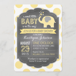Gult Elephant and Dots Baby Shower Inbjudningar
